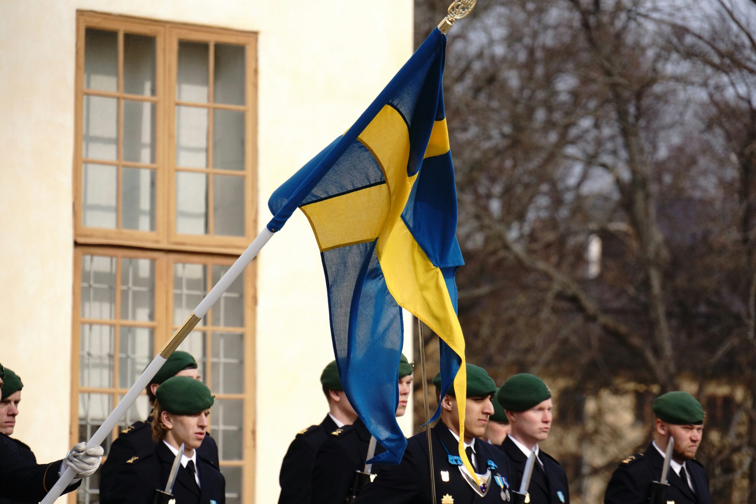 Swedish flag with troops