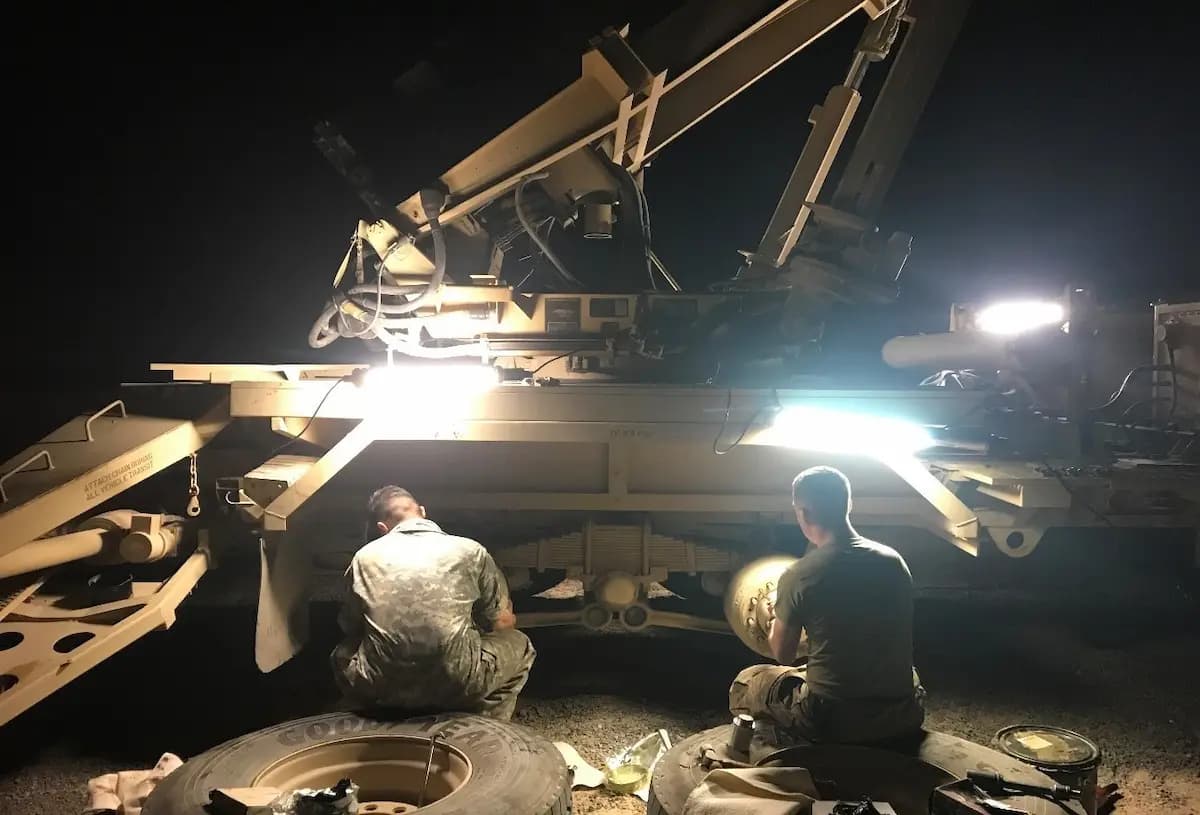 Equipment servicing during Patriot Maintenance Sustainment Program operations at Camp Buehring, Kuwait. File photo, 6 July 2018