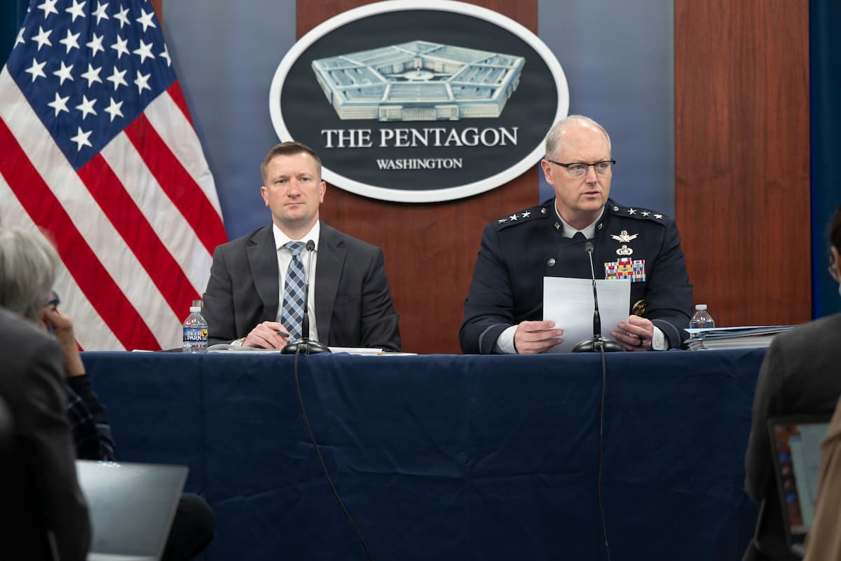 U.S. Department of War press briefing at the Pentagon. Under Secretary Hurst and Space Force Lt. Gen. Whitney speak to reporters about the FY2027 budget proposal. Washington D.C., April 21, 2026.