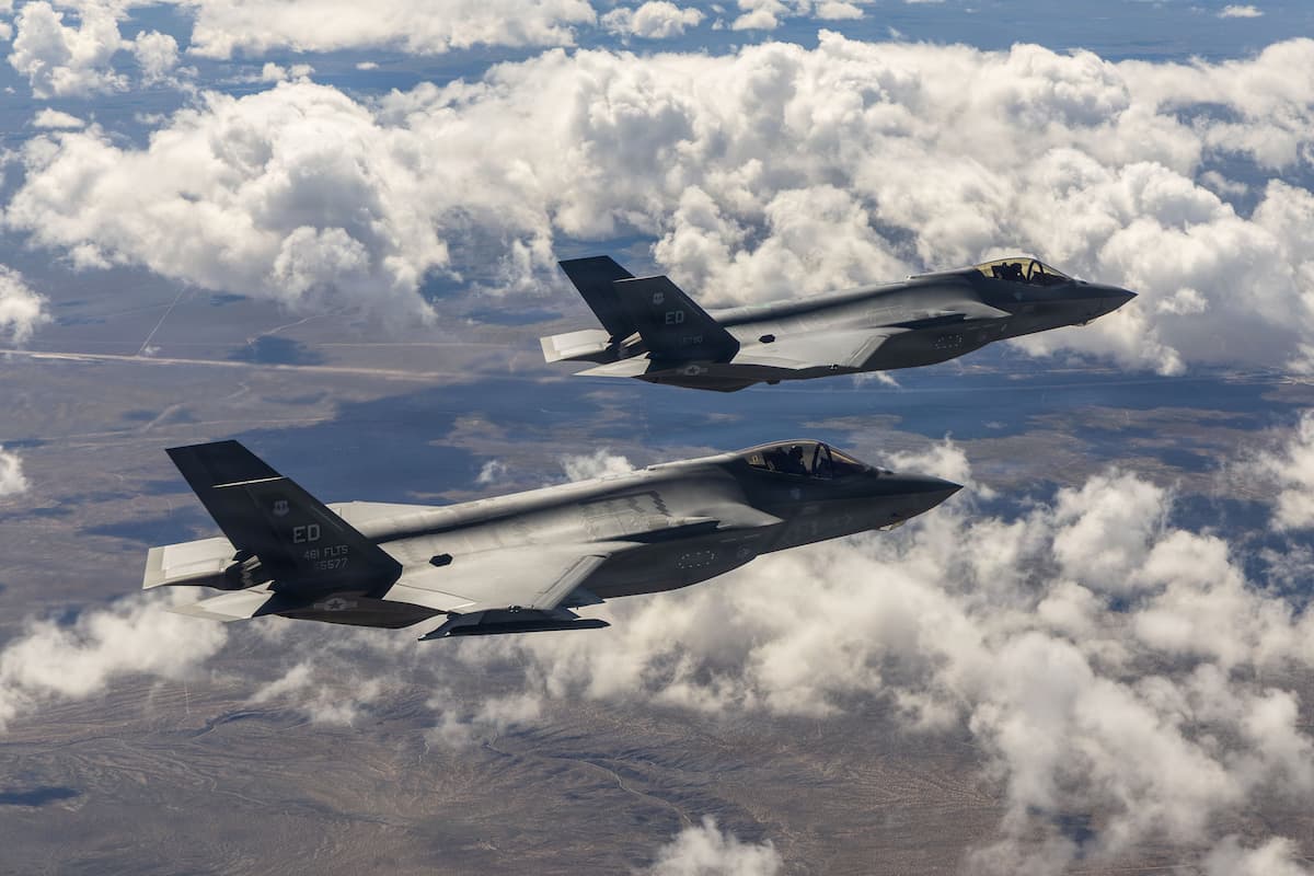 Two F-35A Lightning II aircraft of the 461st Flight Test Squadron in flight