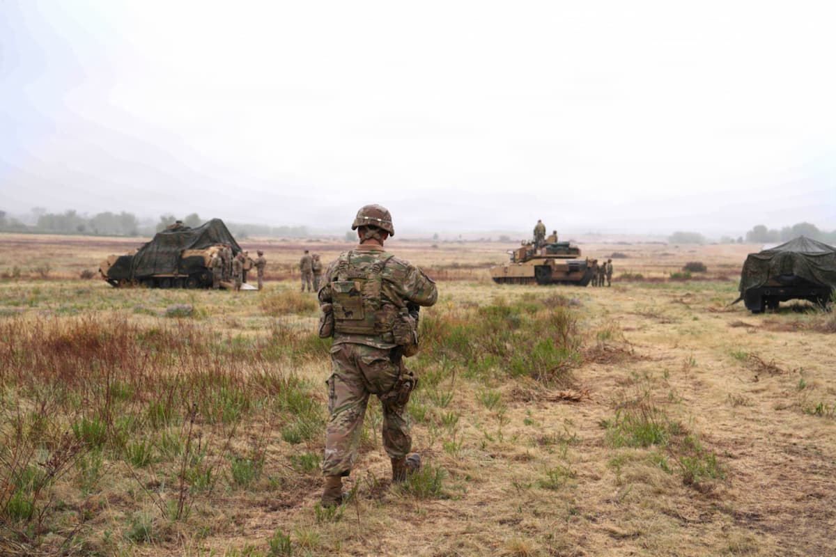 Army vehicles fitted with Next Generation Command and Control systems operate as an on-the-move command post during a 4th Infantry Division demonstration at Fort Carson, Colorado, May 5, 2026.
